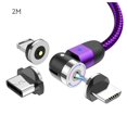 thumbnail image 1 of Data Cable Suction Heads USB Charger Line 3-in-1 Rotation Mobile Phone Fast Charging Cord  Purple  2m, 1 of 10
