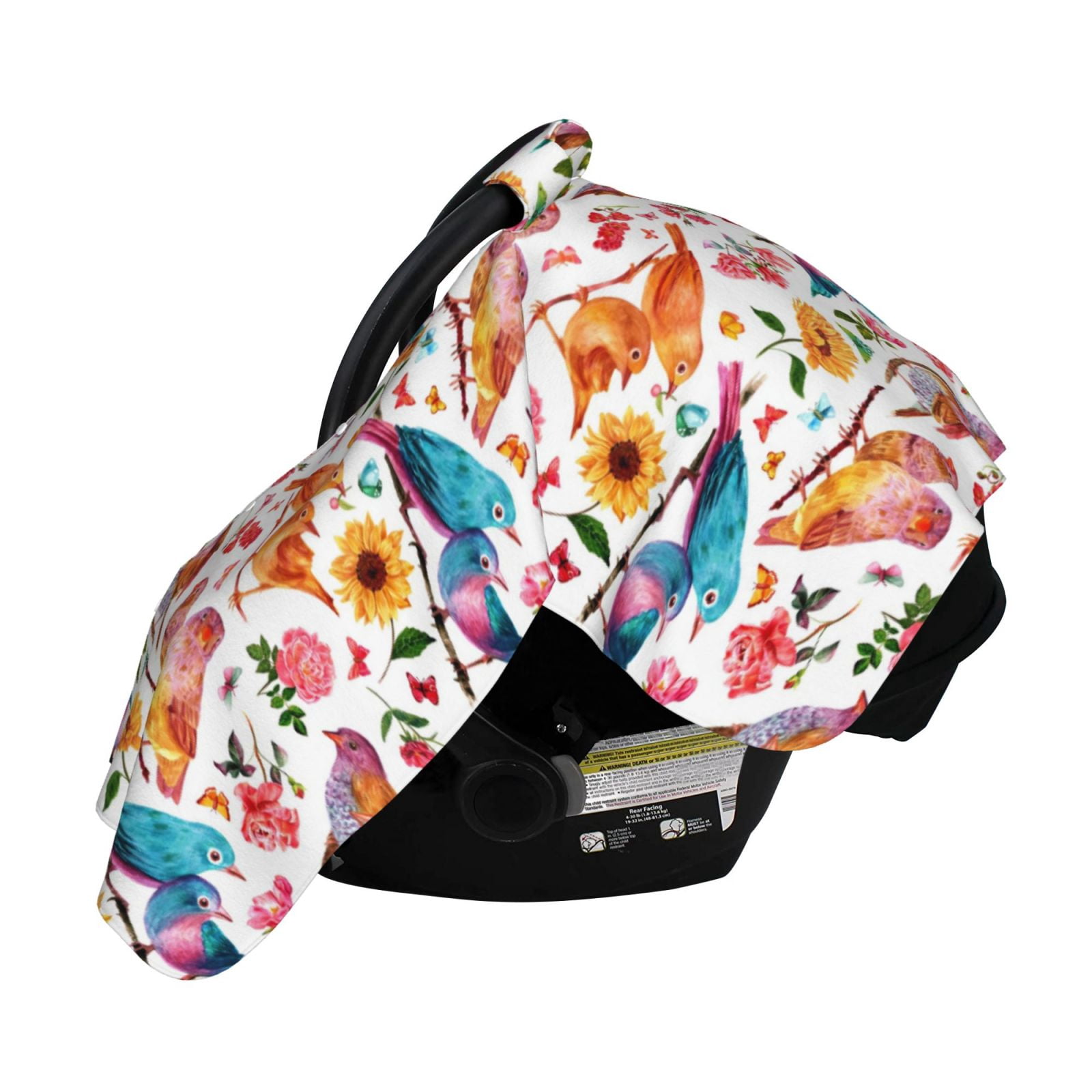 Naloa Flowers Birds And Butterflies Baby Car Seat Cover, Breathable Baby Carrier Cover, Multiuse Baby Carrier Cover & Nursing Breastfeeding Cover