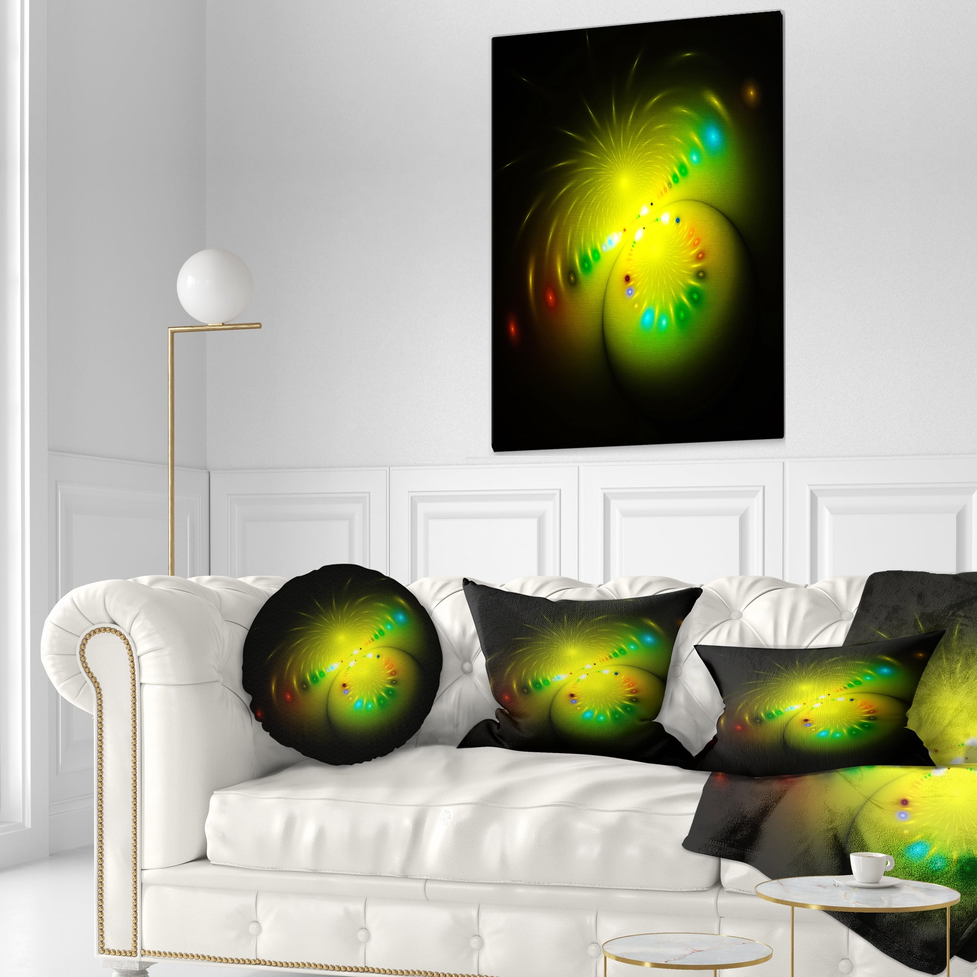 Designart Symmetrical Large Green Fractal Flower - Abstract Throw Pillow - 12x20