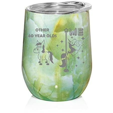 

12 oz Double Wall Vacuum Insulated Stainless Steel Stemless Wine Tumbler Glass Coffee Travel Mug With Lid 40 Year Old Superstar Unicorn Funny 40th Birthday (Turquoise Green Marble)