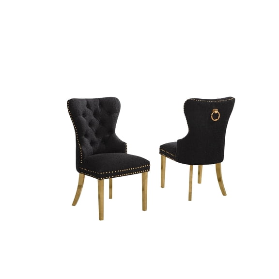 Double Tufted Black Velvet Side Chairs with Gold Stainless Steel Legs