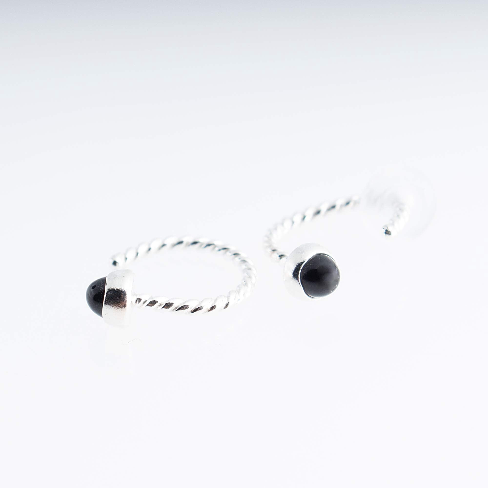 Half Huggie Silver Hoop Earrings for Women Tiny Cartilage Birthstone Stud Piercing Earring Hypoallergenic Screw Back Dainty Cartilage Hoops (Black Onyx 3mm / TW 20 Gauge)