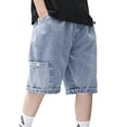thumbnail image 2 of Cethrio Boys Denim Shorts, Casual Elastic Waist Relaxed Fit Knee Length Jean Shorts Blue Size 6, 2 of 7