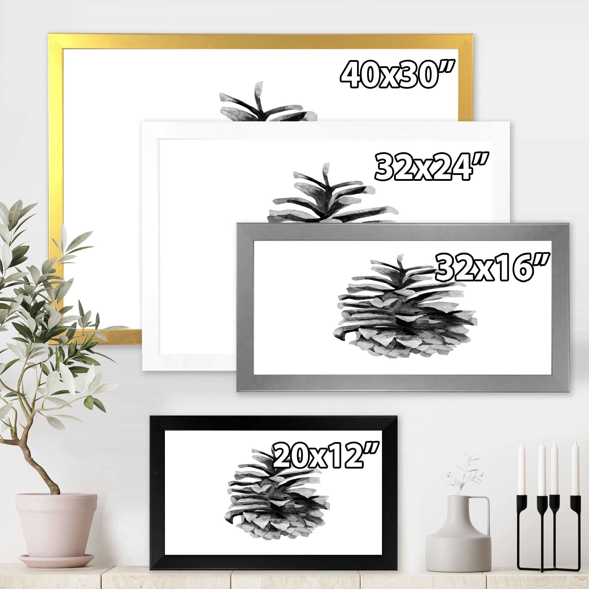 Designart 'Conifer Cone Black and White' Traditional Framed Art Print
