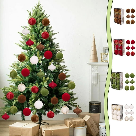 Christmas Tree Balls Ornaments for Xmas Christmas Tree Christmas Decorations 6 Piece Flocked Christmas Balls Christmas Decoration SetMultiple Styles Of Christmas Tree Decorations