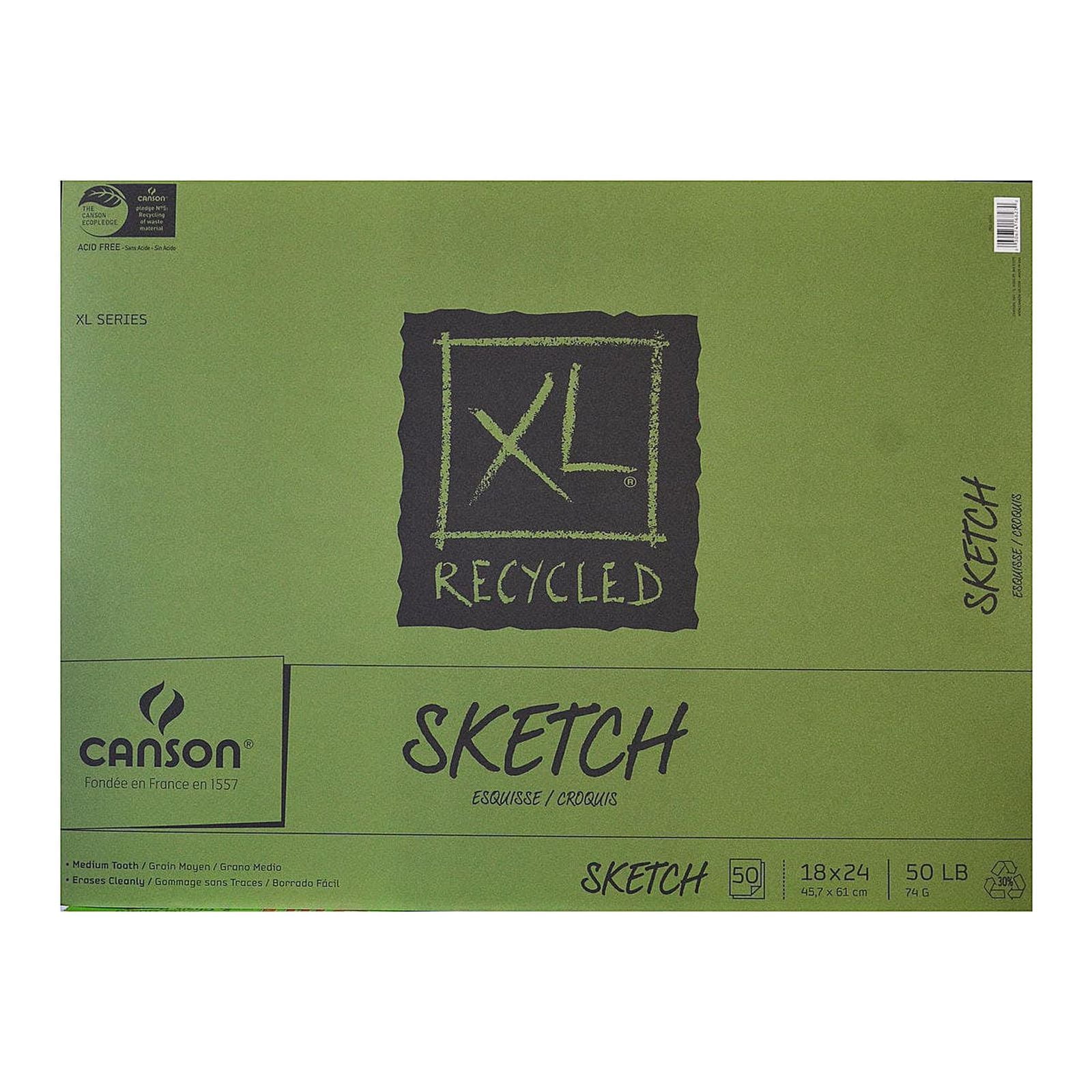 Canson XL Recycled 9" x 12" Wire Bound Sketch Pad 100 Sheets/Pad 3/Pack (52843-PK3)