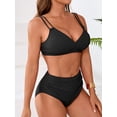 thumbnail image 2 of Asoul Bikini Sets for Womens V Neck High Waisted Swimsuits Ruched Two Piece Bathing Suit, 2 of 2