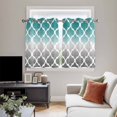 thumbnail image 5 of Teal White Grey Ombre Morocco Pattern Kitchen Curtains Short 45 Inch Length, Modern Moroccan Geometric Grommet Bedroom Living Room Curtains, Light Filtering Cafe Curtain Drapes 2 Panels Set 84''x45'', 5 of 9