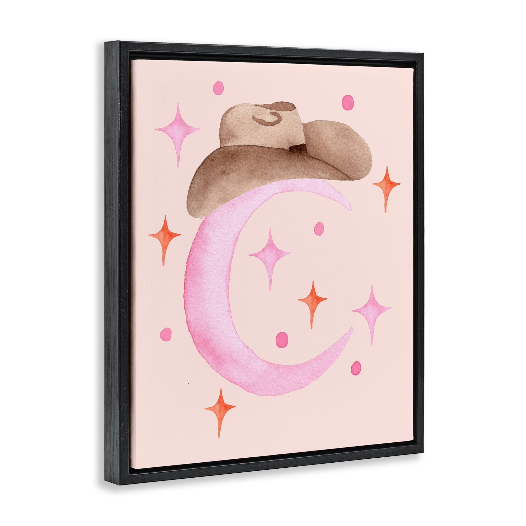 Moon Cowgirl Hat Black Framed Floater Canvas Wall Art, design by Nina Jacobs