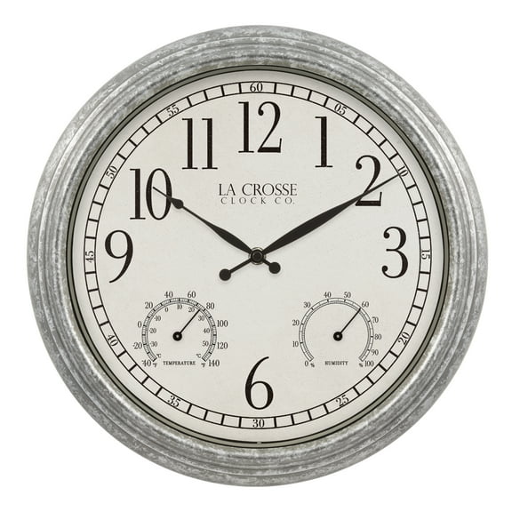 La Crosse Clock 14 inch Silas Indoor/Outdoor Galvanized Quartz Analog Wall Clock,  433-3236
