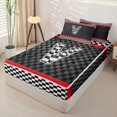 thumbnail image 2 of Homewish Racing Flag Zipper Full Size Comforter Sets with Fitted Sheet and 2 Pillowcases for Kids Boys, Monogrammed V Zipper Bedding Set,4pcs, Black Reversible, 2 of 6
