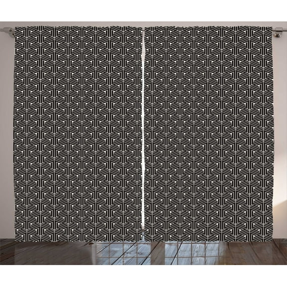 Ambesonne Lattice Curtains 2 Panel Set, Abstract Triangle Shapes, 108" x 84", Charcoal Grey Eggshell