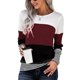 thumbnail image 1 of Blusa informal de manga larga de punto gofre en color rojo vino con cuello redondo y bloques de color para mujer - XL, 1 of 5