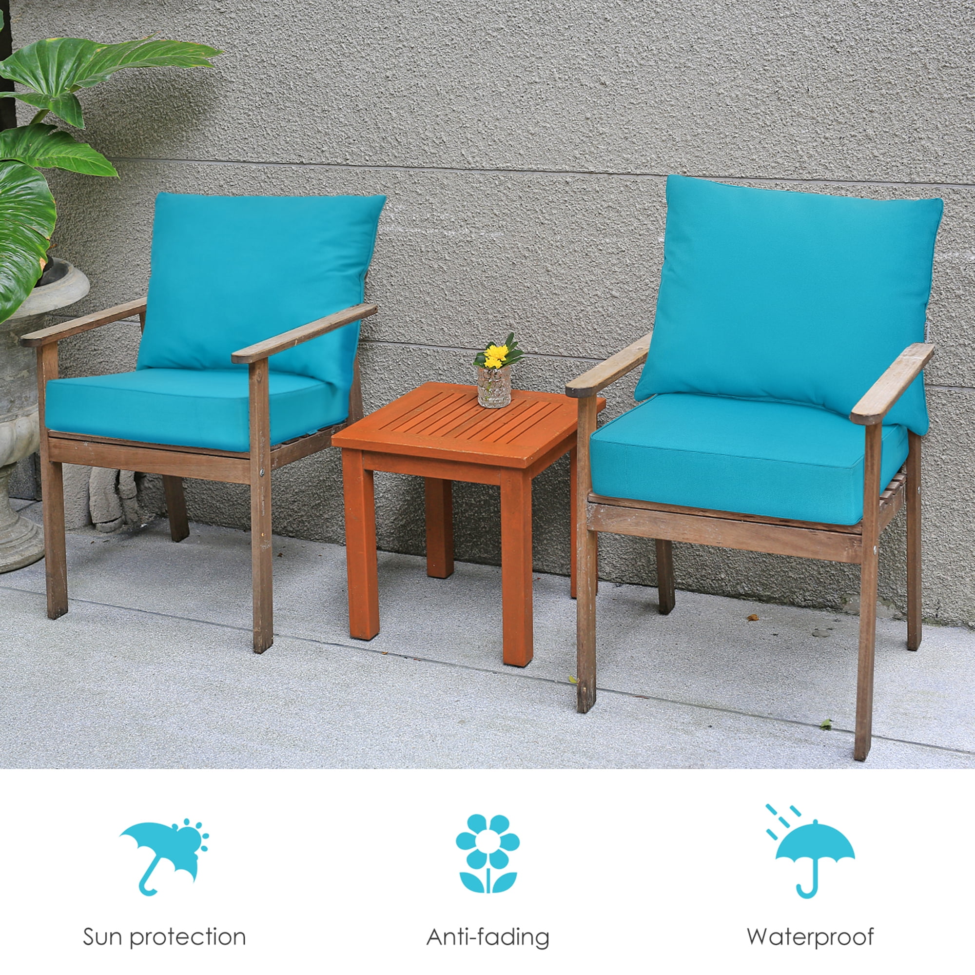 Gymax 2PCS Deep Seat Chair Cushion Pads Set Indoor Outdoor W/ Rope Belts Turquoise