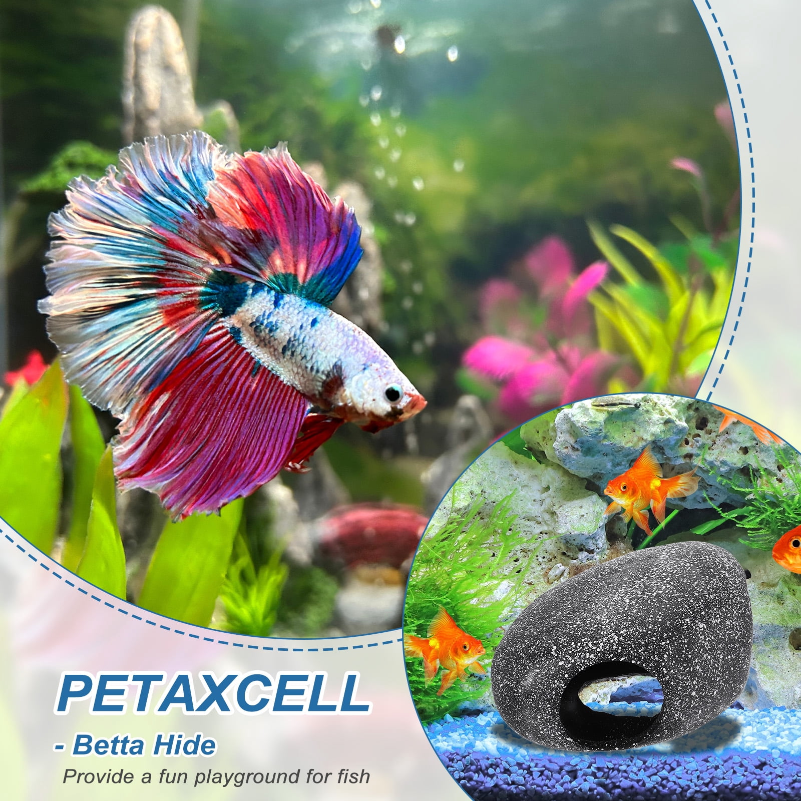 Uxcell Aquarium Decorations Rocks, 6.7x4.7x3.1 Inch Betta Hide Resin Realistic Fish Tank Ornaments, 2Pcs(Grey), Intended for Small Fish / Shrimp / Guppy