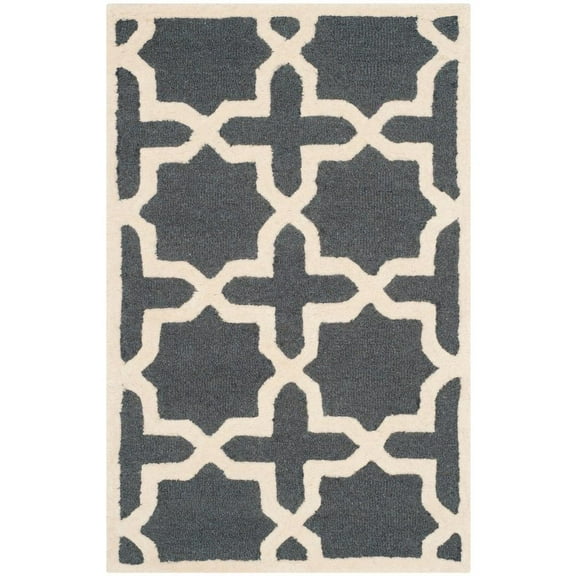 SAFAVIEH Cambridge Liz Geometric Wool Area Rug, Dark Grey/Ivory, 2'6" x 4'