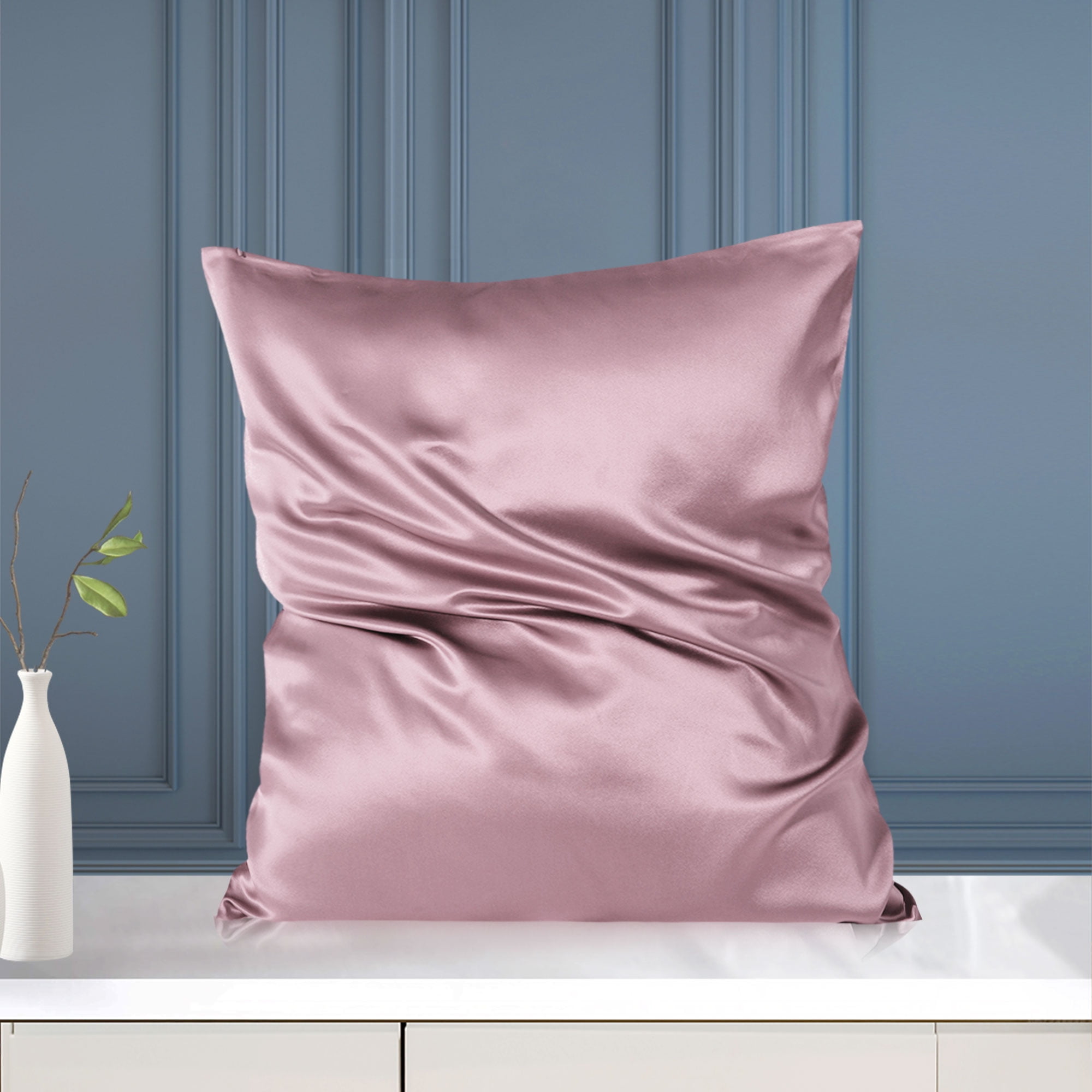 PiccoCasa 1 Pc 19 Momme Silk Pillowcase with Hidden Zipper Non-Standard Mauve Pink 16" x 16"