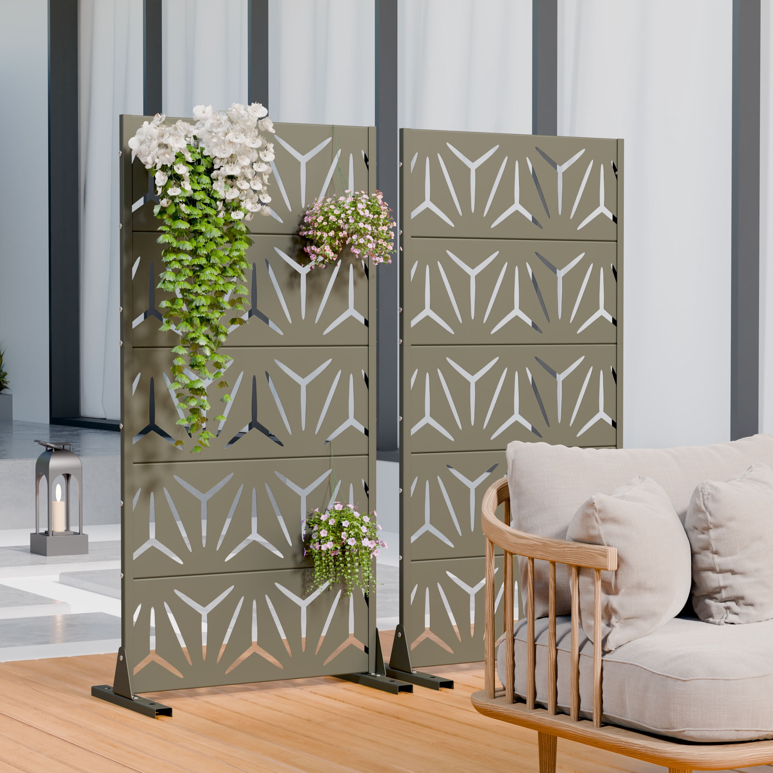 MAYEERTY 5 Panels Metal Outdoor Garden Privacy Screen Panel Patio Backyard Decorative Privacy Fence Divider, 59×29.5×15.7in