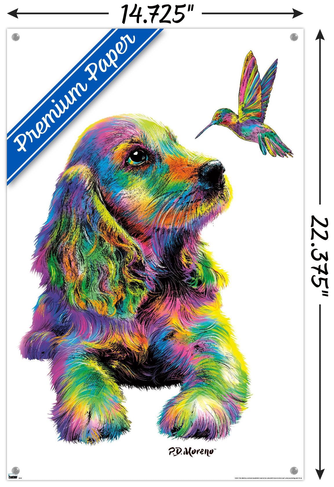 PD Moreno - Dog and Hummingbird Wall Poster with Pushpins, 14.725" x 22.375"
