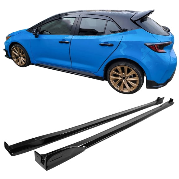Ikon Motorsports Side Skirts Compatible With 2019-2025 Toyota Corolla Hatchback 5DR T Style Gloss Black Left Hand Right Hand Rocker Panel Extensions Pair