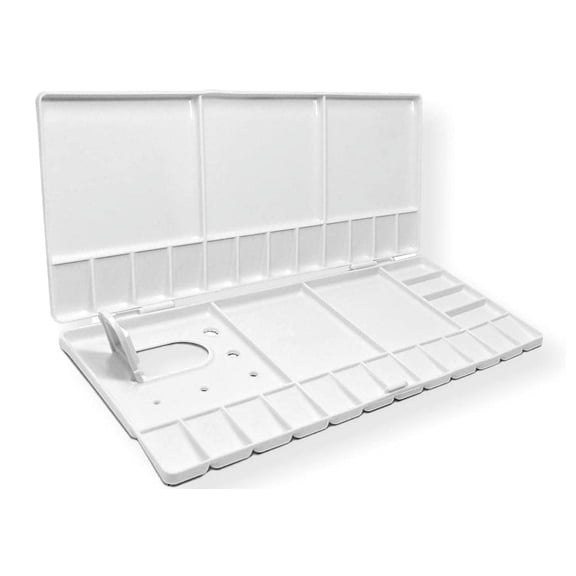 Heritage Arts AP016 Folding Plastic Rectangular Painting Palette; Thumb Hole; 10" x 5"; 33 Compartments, 28 Wells and 5 Larger Color Mixing Areas; Solvent Resistant – Pack of 1