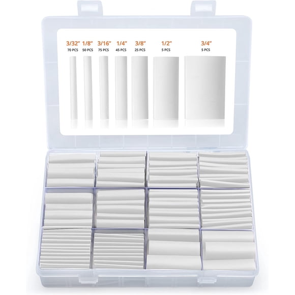 Kit de tubos termorretráctiles Wirefy de 275 piezas, relación 3:1, blanco