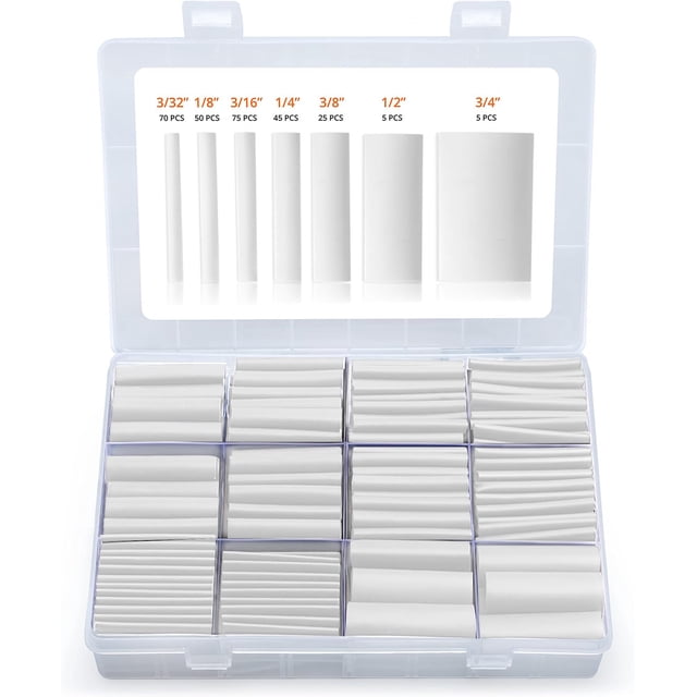 Kit de tubos termorretráctiles Wirefy de 275 piezas, relación 3:1, blanco