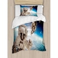 thumbnail image 3 of Outer Space Decor Queen Size Duvet Cover Set, Cosmonaut Crew in the Universe Astronomy Atmosphere Astral Journey Image, Decorative 3 Piece Bedding Set with 2 Pillow Shams, Blue Beige, by Ambesonne, 3 of 3