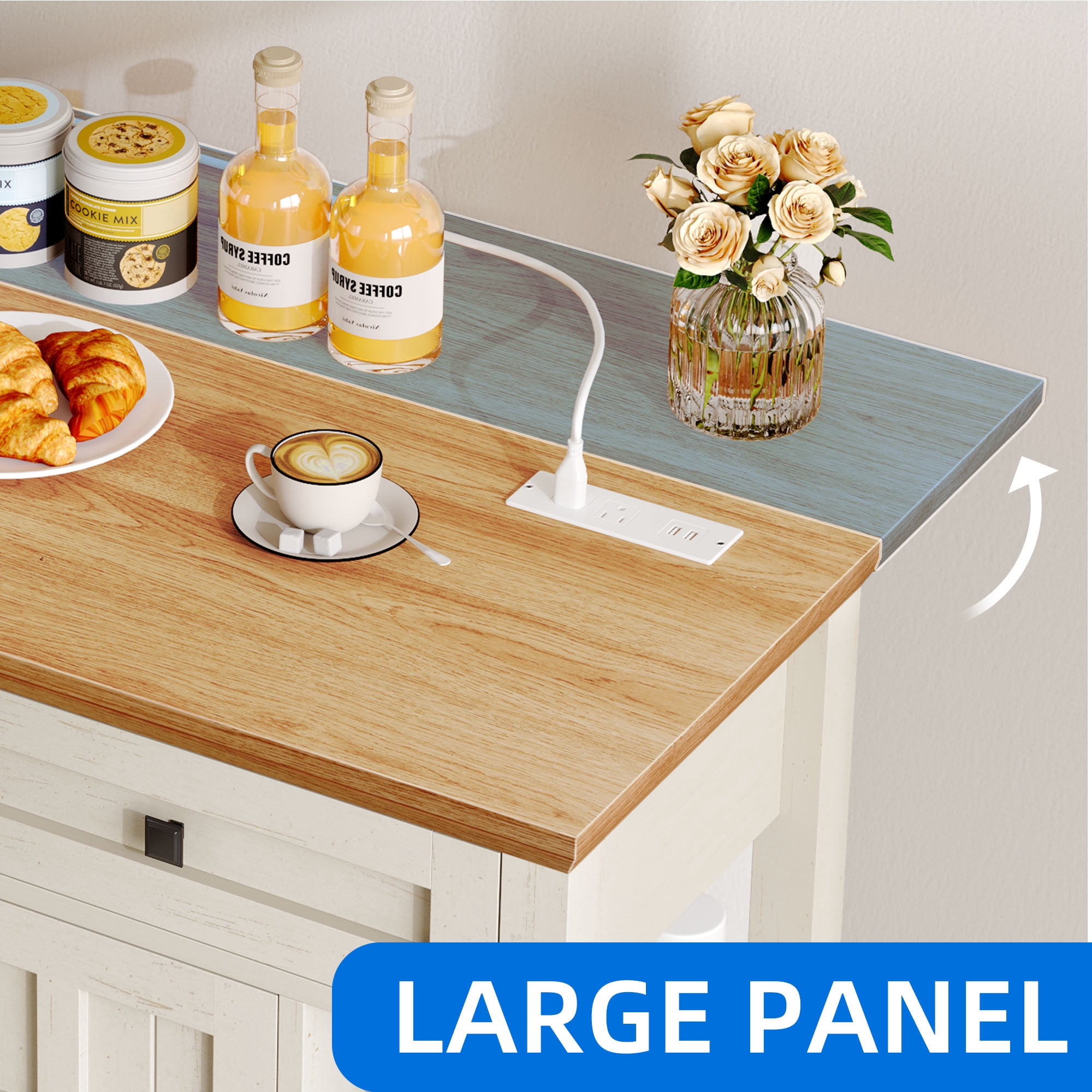 Uforic Kitchen Island Cart with Power Outlets, Kitchen Storage Cart with Storage Shelves & Drawers, Off-White