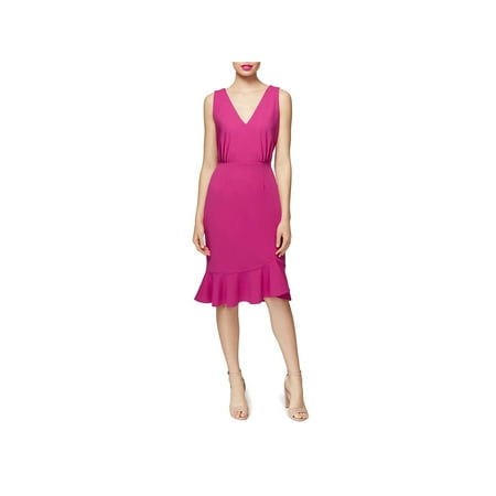 Betsey Johnson Womens Ruffle Hem V-Neck Party Dress