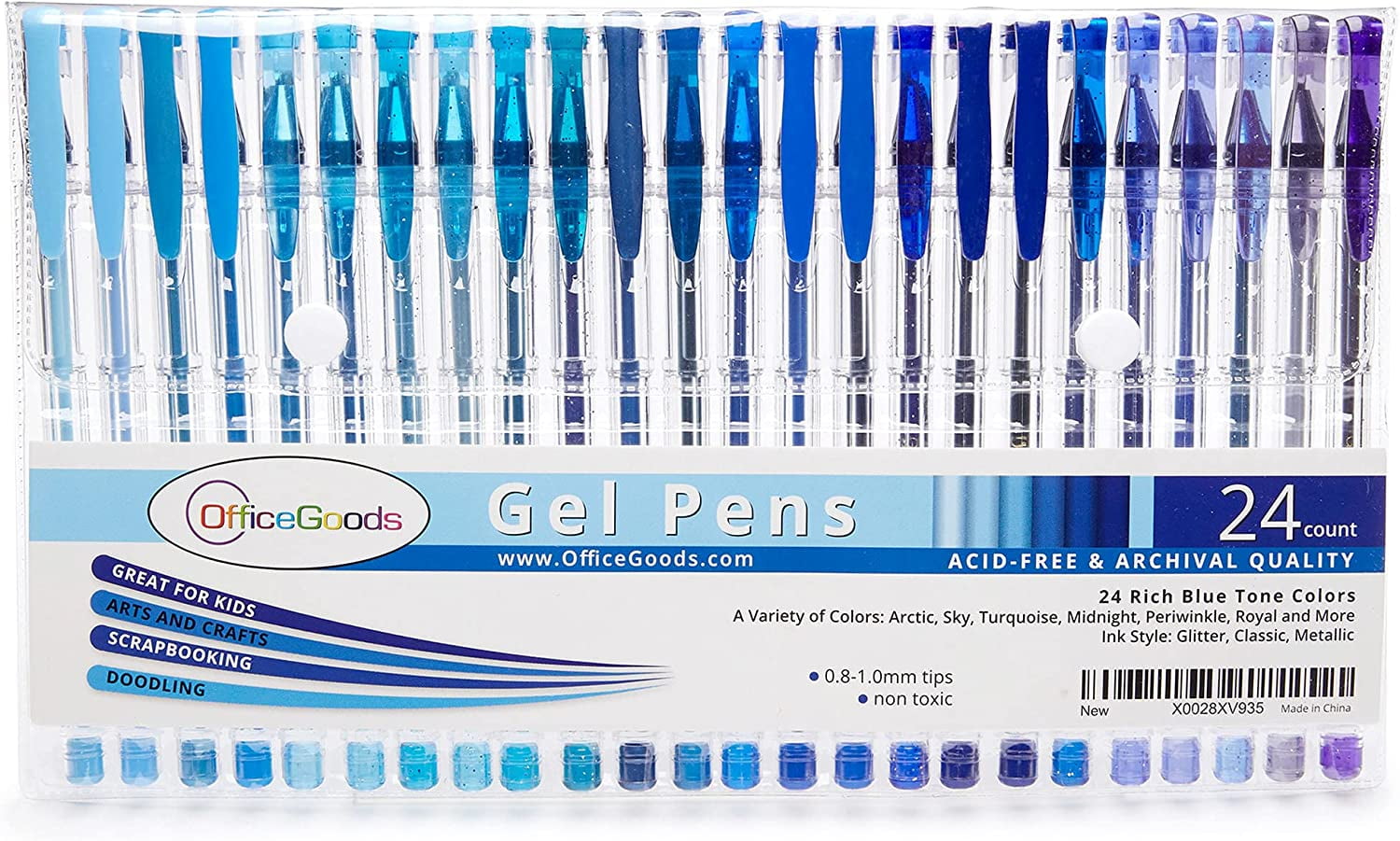 24 Pack Assorted deluxe Gel pens 8 neon 0.8mm 8 glitter 1.0mm 8 Metallic  1.0 mm
