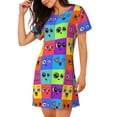 thumbnail image 2 of Pofeuu Doodle Faces Emotions Print Women's Loose Fit Short Sleeve Nightgown, Comfortable Sleep Dress for Women, Casual Lounge Sleepwear, Soft Cotton Sleep Dress, 2 of 6