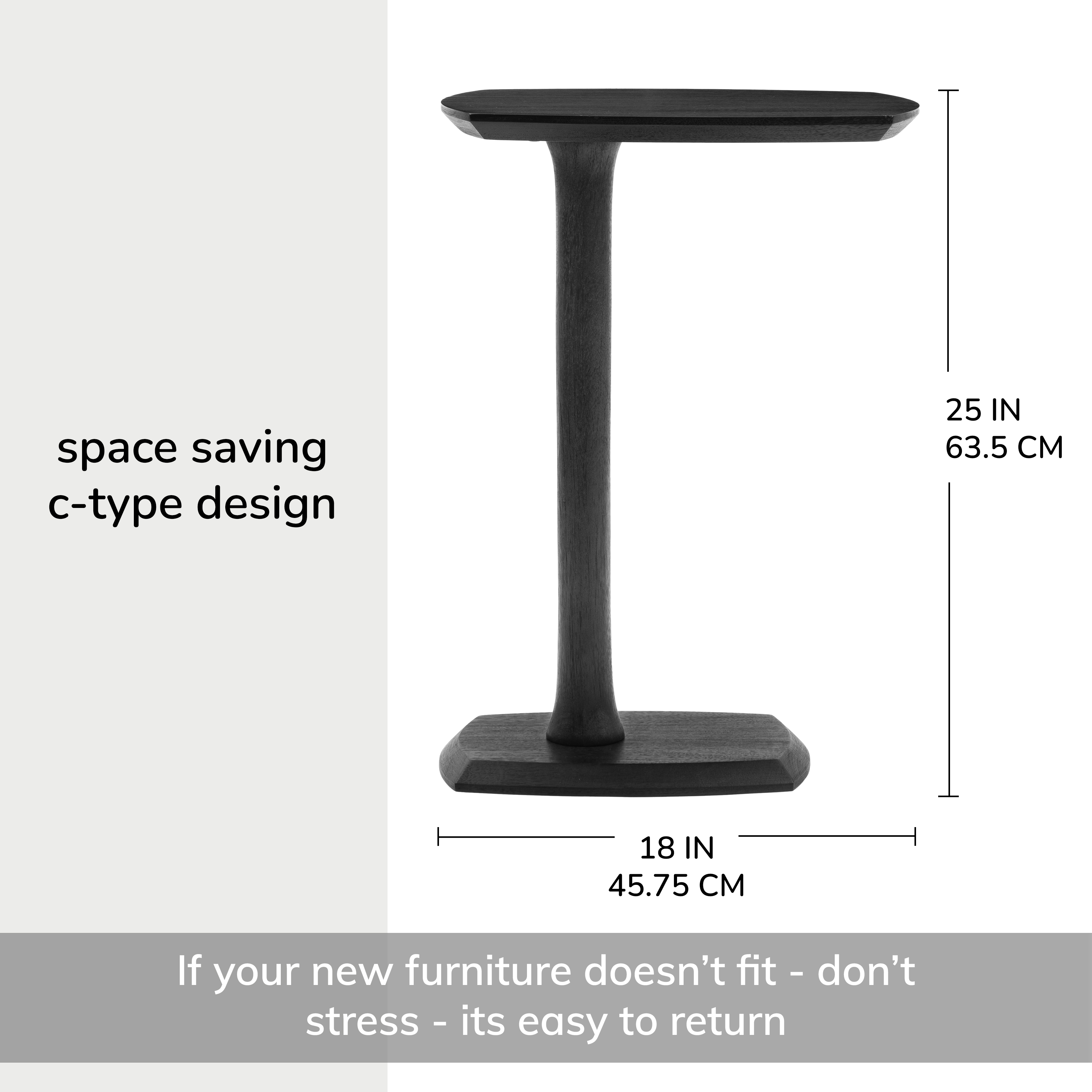 Stirling Solid Mango Wood C Shape End Table 25 Inch Black