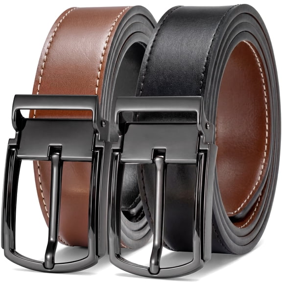 Maikun Men's Reversible Leather Belt, Double Sided Black and Cognac Dress Belt for Men, Adjustable Casual Business Belt for Jeans and Suit Pants