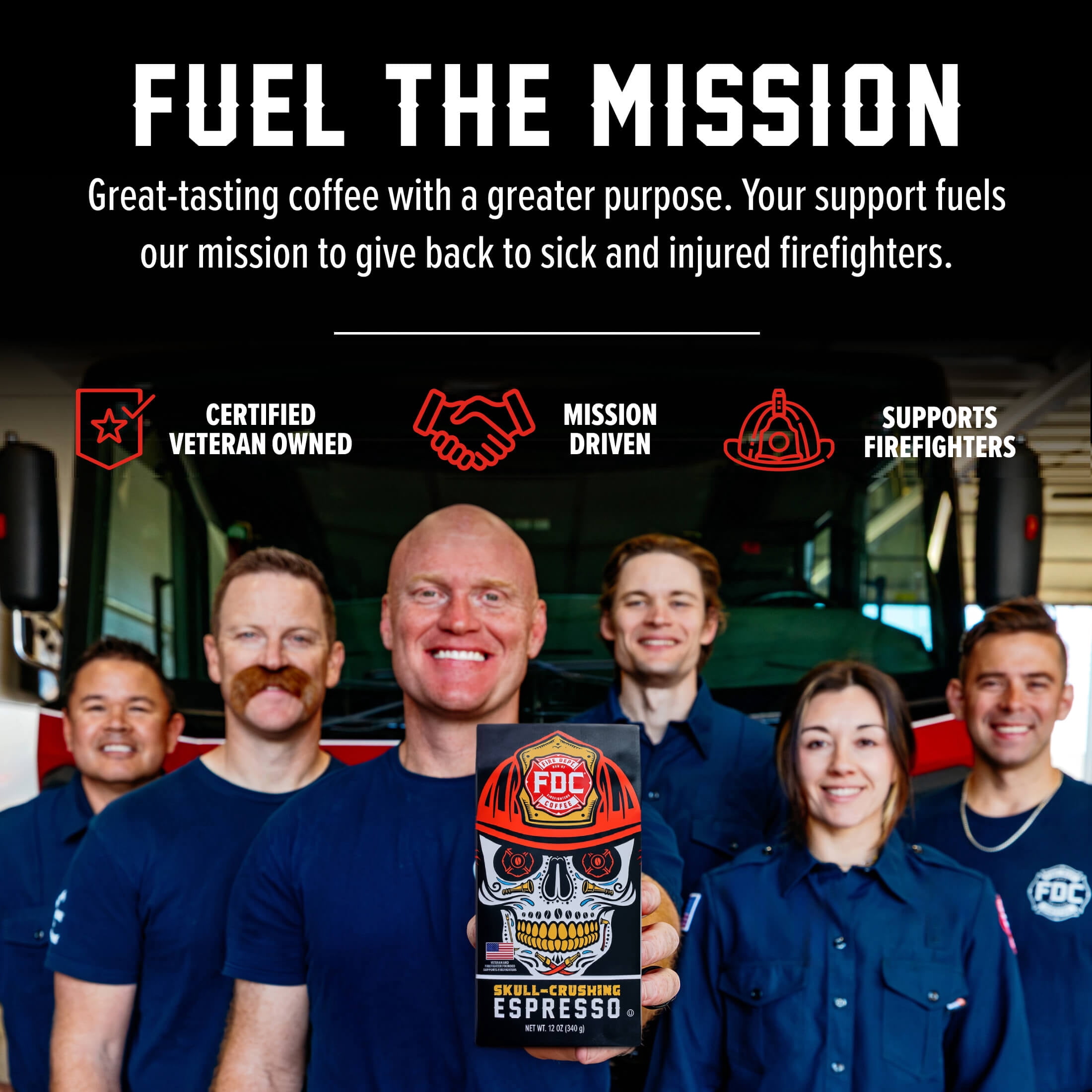 (6 pack) Fire Department Coffee Skull-Crushing Espresso Dark Roast Premium Ground Coffee, 12 oz