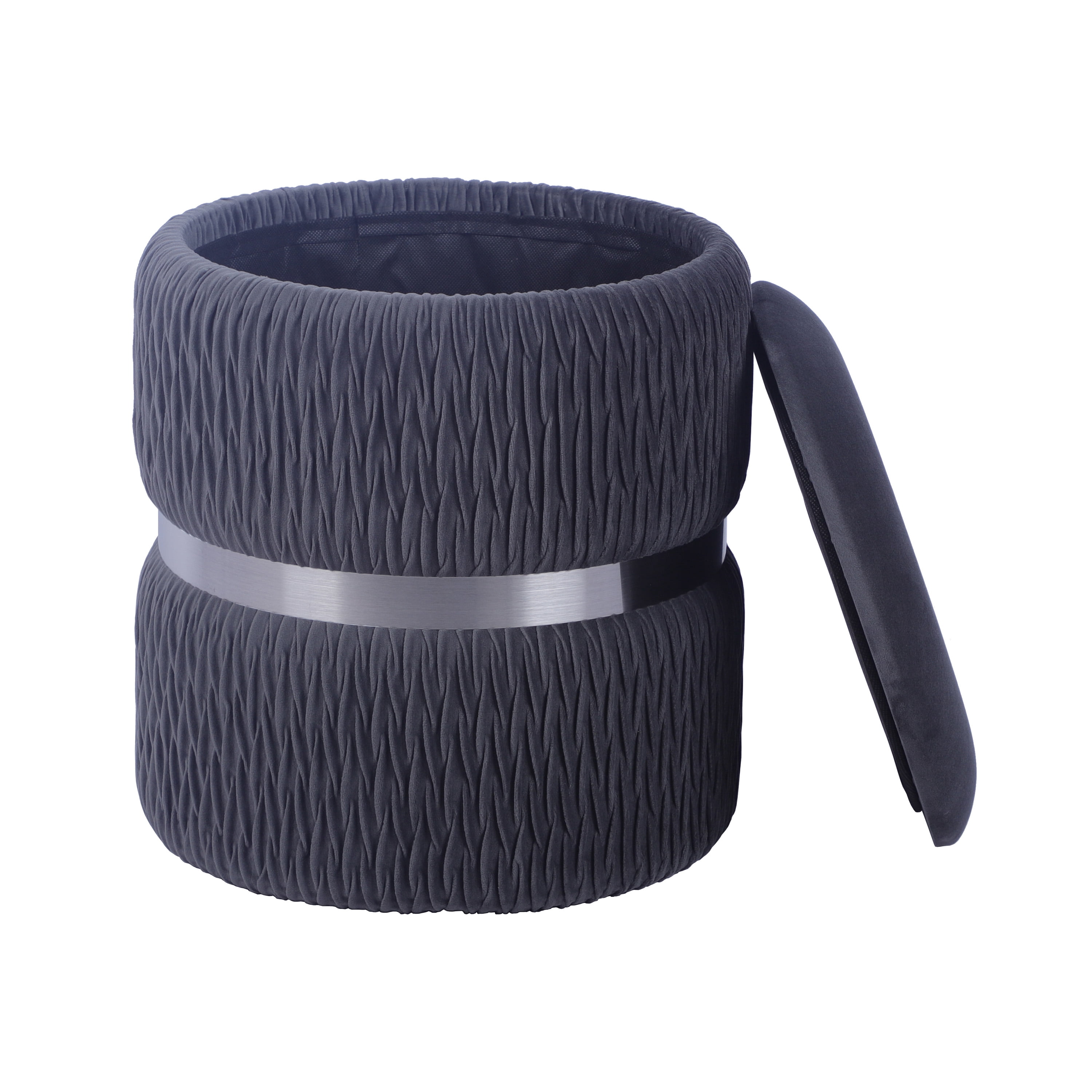 Techni Mobili Modern Velvet Round Ottoman with Storage, Gray