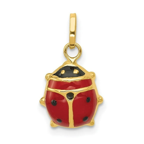 Auriga Fine Jewelry 14K Yellow Gold Red Enameled Ladybug Charm Pendant for Women (L-17mm, W-9mm)