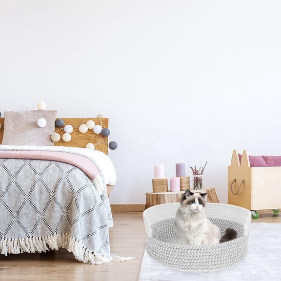 COMPUKAS Cat Bed Cotton Rope Woven Grey Durable Comfortable Indoor Nest