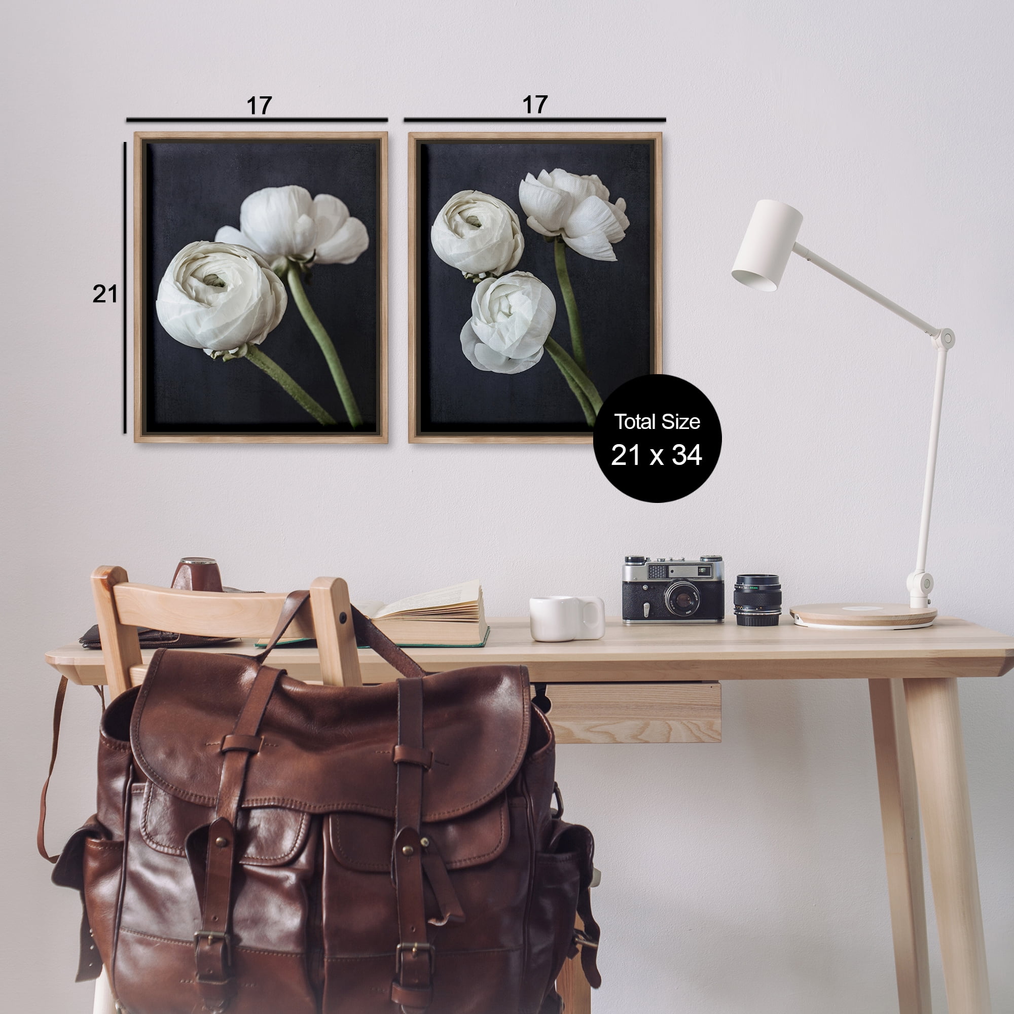 Stupell Industries Simple Black & White Peony Plants & Flowers Photography Brown Floater Framed Canvas Art Print Wall Art, 17 x 21, Set of 2