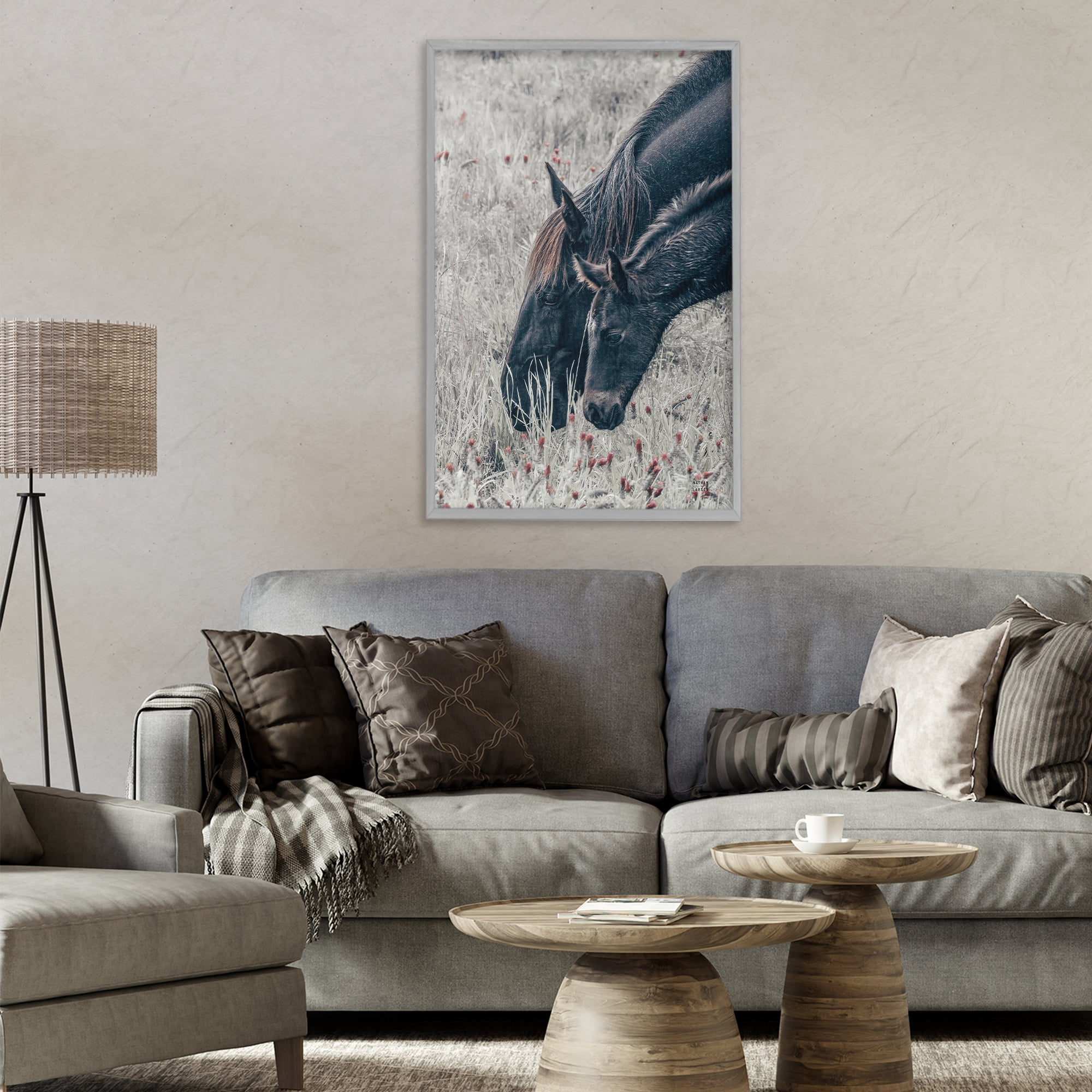Stupell Industries New Graze Horses in Meadow Gray Framed Giclee Art, design by Nathan Larson