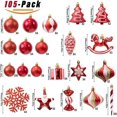 thumbnail image 2 of 105ct Assorted Christmas Ball Ornaments Set - RED, Shatterproof Decorations Christmas Tree Ornaments, Hooks Included, 2 of 7