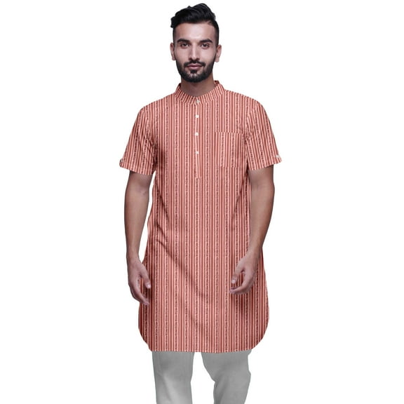Atasi Printed Kurta For Men Mandarin Collar Cotton Cambric Casual Kurta Shirt