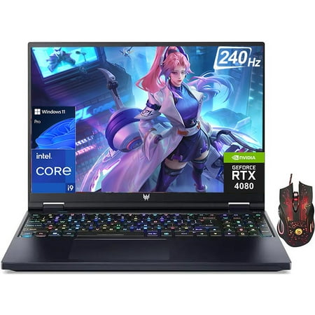 Acer Predator Helios 16" WQXGA 240Hz Gaming Laptop, Intel Core i9-13900HX, NVIDIA RTX 4080, 64GB DDR5, 2TB SSD, Webcam, Backlit Keyboard, Wi-Fi, Windows 11 Pro