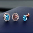 thumbnail image 3 of Gem Stone King 18K Rose Gold Plated Silver Oval Swiss Blue Topaz Removable Jacket Stud Earrings for Women, 3 of 3