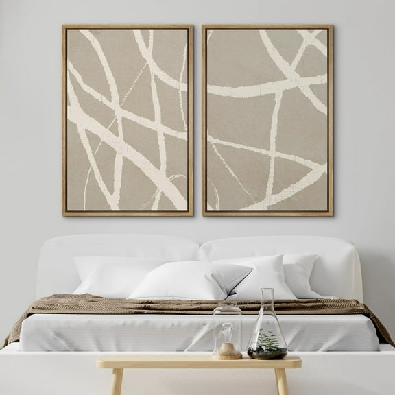 IDEA4WALL Framed Canvas Print Wall Art Set Dynamic Abstract Brush Strokes Illustration Black and White Graffiti Pattern Modern Pop Art Wall Decor Minimal for Home Decor - Natural 24"x36"x2