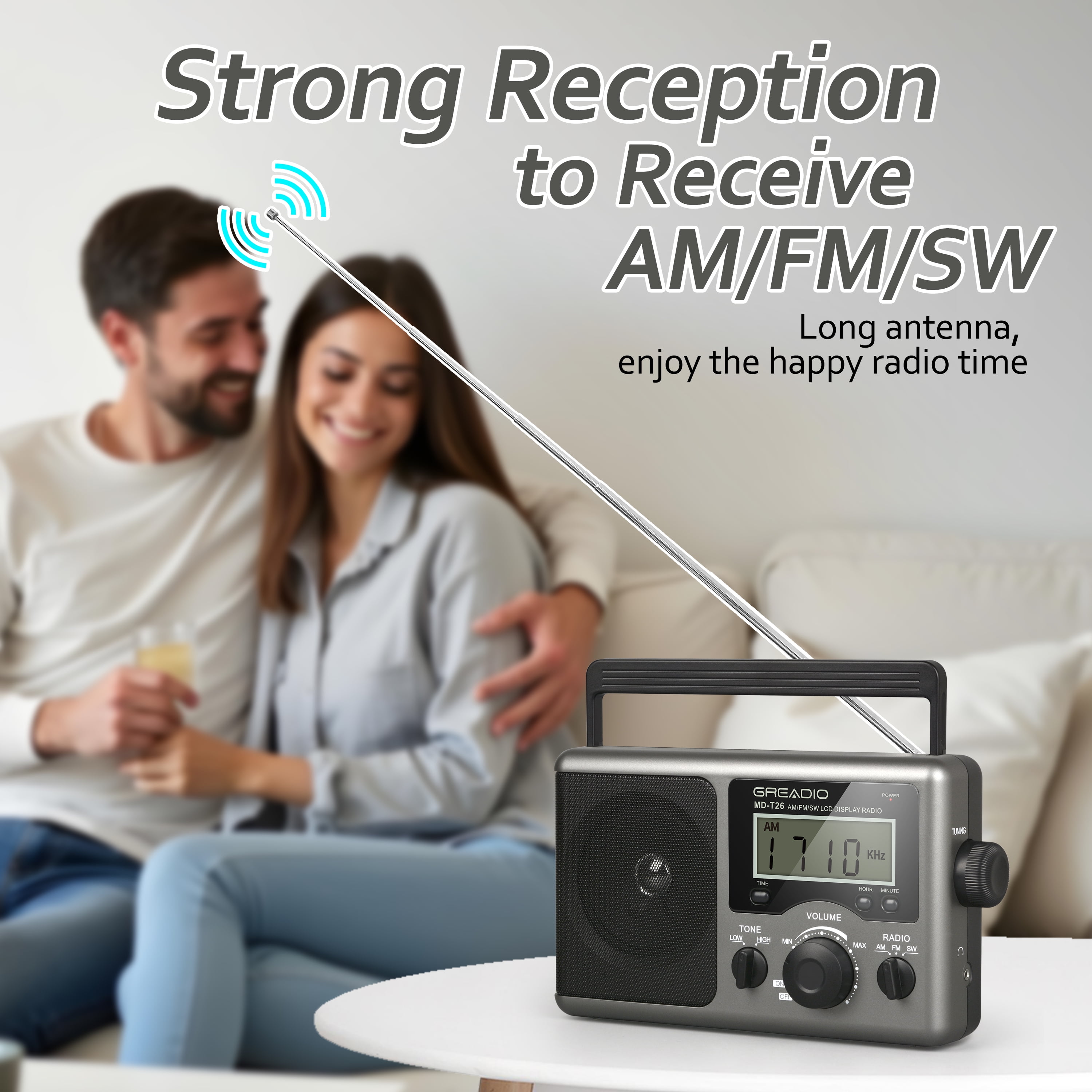 Greadio Portable Shortwave Radio with Best Reception,AM FM Radio for Home,LCD Display,Time Setting for Gift, Elder, Outdoor, Party