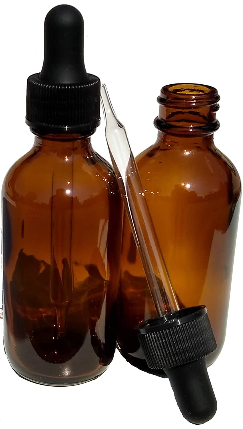Boston Round Amber Glass Bottle w/Dropper 1/2,1,2,4 oz Vial Tincture 