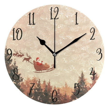 WOBOGO Santa Claus Giving Presents Wall Clock 10in Silent Mechanism Battery Operated Retro Style for Living Room Bedroom and Kitchen Black Pointer