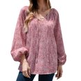 thumbnail image 1 of Entrar Blusa con cuello en V para mujer, estampado de puntos, manga de linterna, hombros descubiertos, camisetas sueltas, Casual, primavera, otoño, pulóver, Tops 1 1, 1 of 5
