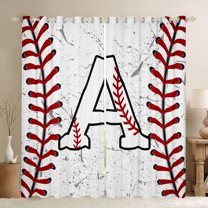 Manfei Letter A Monogrammed Black Out Curtains,Baseball Game Lover Curtains Pack of 2 (42x63 Each),White Red Bedroom Curtains For Boys,Microfiber Room Decorative